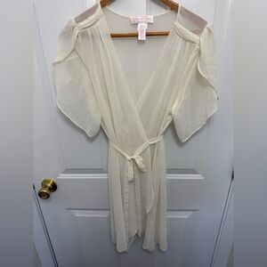 Vintage Oscar De La Renta Pink Label Sheer White Wrap Robe M Sleepwear Lounge